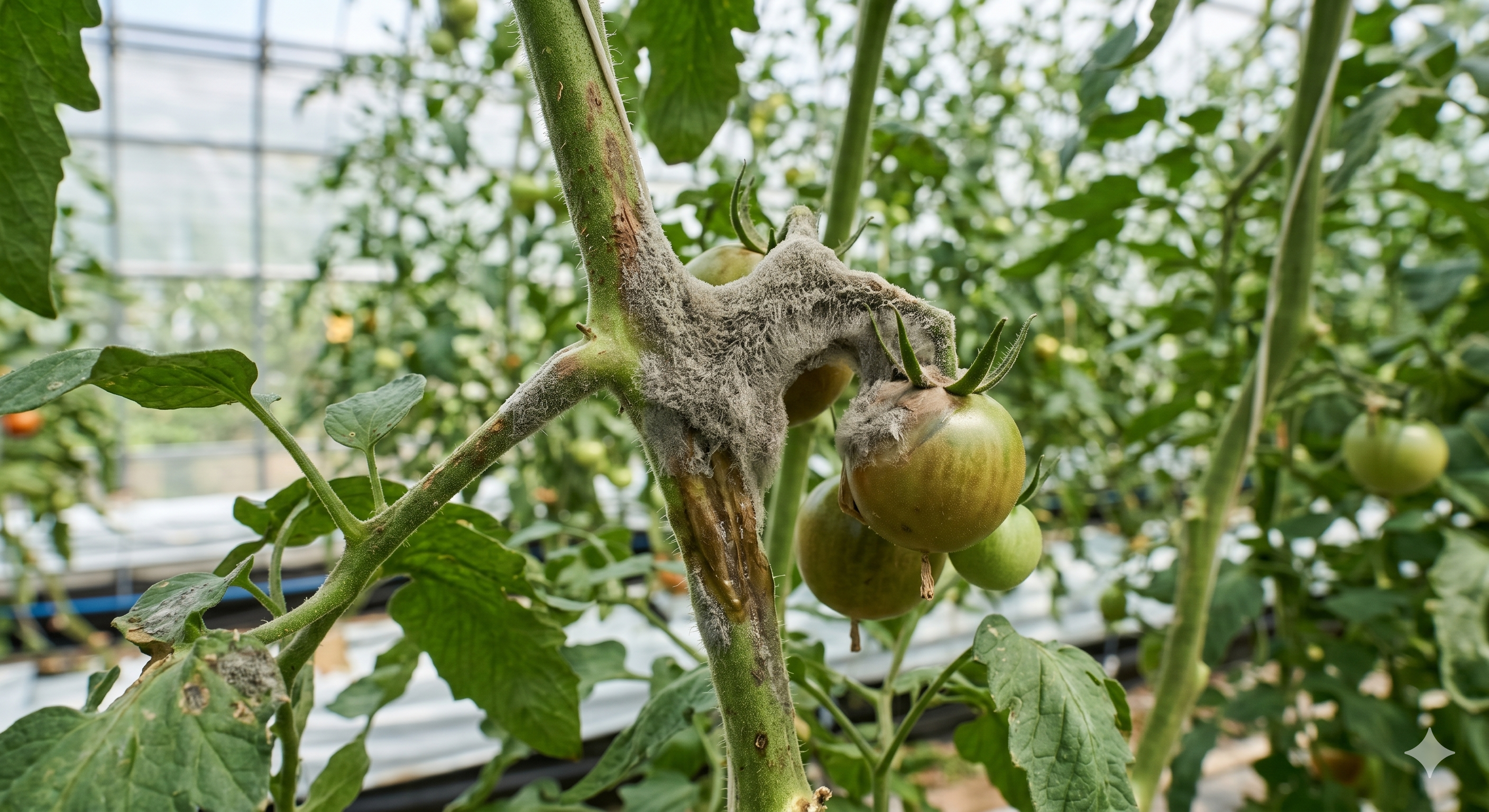 灰色かび病 茎・果実の症状